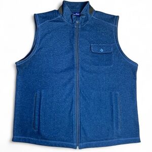 Men’s Vest Zipper Front Pockets Casual Layering Blue w Brown trim XL